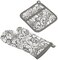 Contemporary Home Living Damask Cotton Oven Mitt And Potholder - 12" - Gray and White - Set of 2